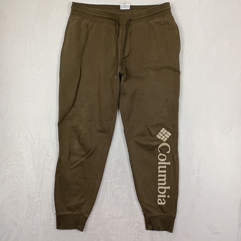 Columbia Joggers Mens L Brown Fleece Logo Sweatpants Hiking Outdoors Gorpcore